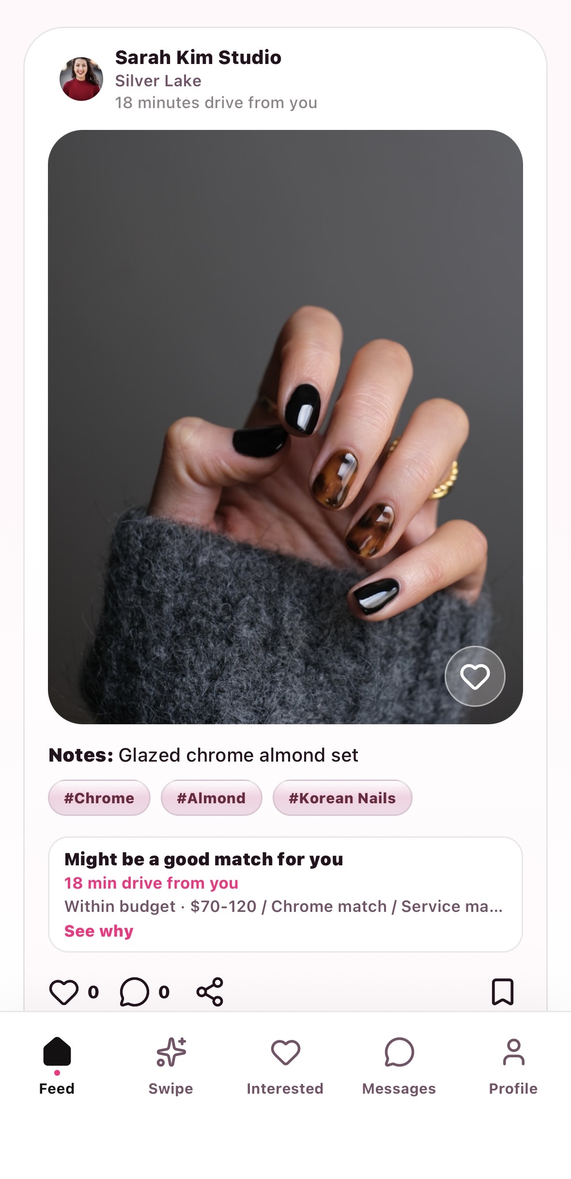 Beauty post with match reasons in SlayBay
